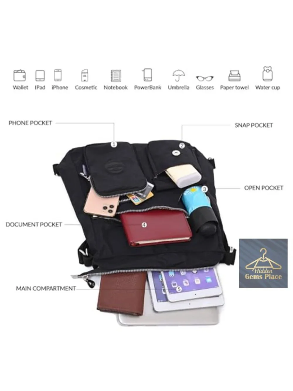 Nylon Hobo Purse Convertible Backpack Crossbody Shoulder Bag RFID Waterproof